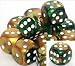 Gemini 16mm d6 Gold-Green w/white Pipped Dice