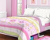 IMAGE OF Pink, Yellow & Green Daisy Flowers Girls Twin Comforter Set (4 Piece Bedding)