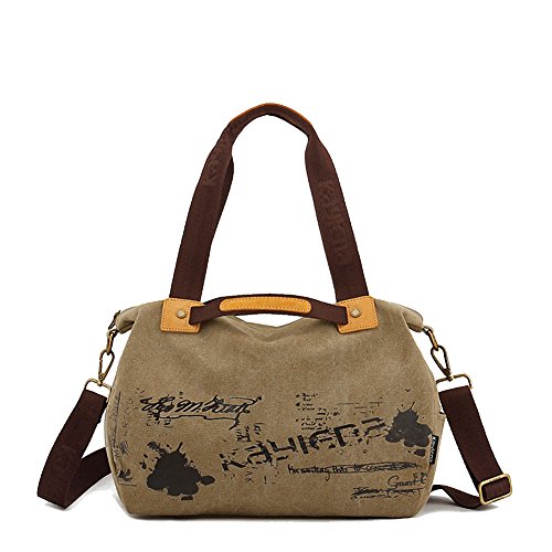 Kaylena 防水帆布バッグ 多機能 女性用 3way 落書きの ハンドバッグ カーキ