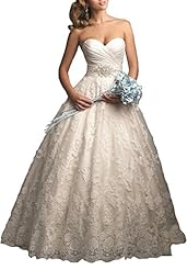 Satin Applique Lace Open-Back  Ruched Pleated Beaded Sweetheart  Dress With Ruffles