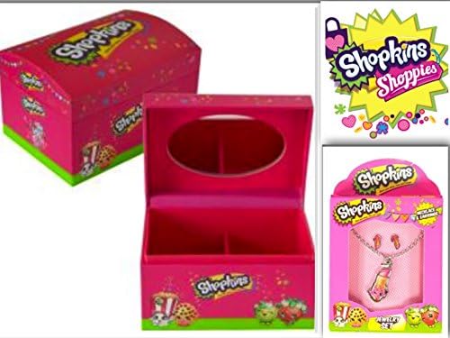 Adorable Shopkins Fashionista Jewelry &amp; Accessory Bundle: 2 Items- 1 Adorable Small Pink Jewelry Box With Mirror &amp; 2 Compartments &amp; 1 Jewelry Set (Necklace &amp; Earrings) - Pink Lipstick