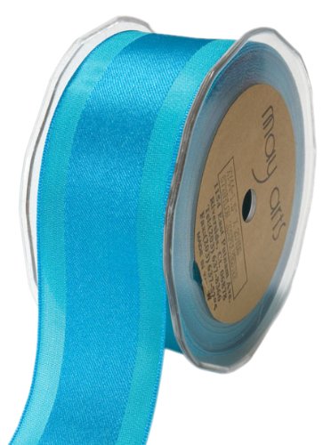 May Arts 1-1/2-Inch Wide Ribbon, Turquoise Satin Center Band