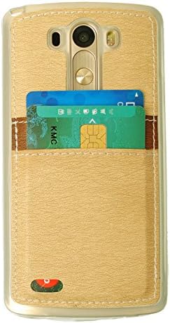 LG G3 case, Simple &amp; Small, Back Pocket Card Holder, 2 Card Slots for LG G3 with a FREE &amp; Random Colorful Credit Card Size Compact Cell Phone Mount Holder / Stand (beige)
