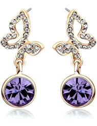 Honeystore Girls Austria Diamond Alloy Yellow Gold Plated Post Nut Dangle Earrings Color Purple