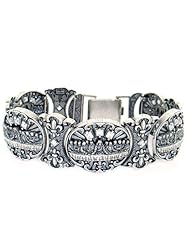 Silver Last Supper Fleur De Lis CZ Bracelet