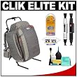 Clik Elite PRO ELITE with Clik Stand Digital SLR Camera Backpack Case (Gray) + Accessory Kit for Canon Rebel XSi, XS, T1i, XTi, 40D, 50D, 7D, Nikon D300s, D3000, D60, D5000, D90, D300, D700, Olympus Evolt E-30, E-450, E-520, E-620, and Sony Alpha A200, A230, A300, A330, A350, A380 & A700 Digital SLR Cameras