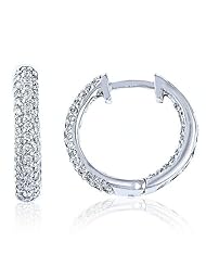 14k White Gold Diamond Huggie Hoop Inside Out Earrings (3/4Cttw, VS Clarity, F Color)