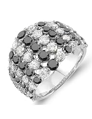 3.25 Carat (ctw) 14k White Gold Round Black & White Diamond Ladies Cocktail Right Hand Ring 3 1/4 CT