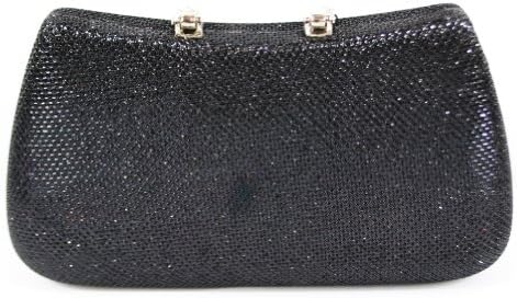 Chicastic Rhinestone Studded Horseshoe Clasp Mesh Hard Box Evening Clutch Bag - Black