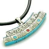 Amulet Double Sided Tibetan Mantra Om Mani Padme 
Hum and Buddha All Seeing Eye Turquoise Magic 
Symbols Pendant Necklace 