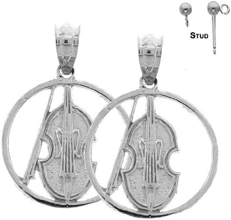 Earring Obsession's Rhodium-plated 925 Sterling Silver 20mm Viola, Violin Post Earrings (Approx. 2.04 grams)
