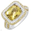 Ring With 5.45ctw Precious Stones - Genuine Diamonds, Quartz 14K White Gold. Total item weight 6.0g - Size 7 (Size 7)