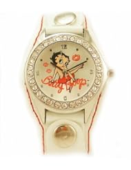Betty Boop Womens White Band Watch Shimmering with Crystals