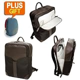 15.4/14Leather Casual Backpack Laptop Computer Notebook Macbook Case bag Black/Brown Gift Camera Pouch by miim