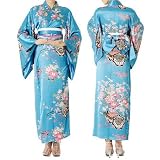 花魁系サテン地着物ロングドレス肩出しOK!ブルー/浴衣羽織/xc65 和服 羽織