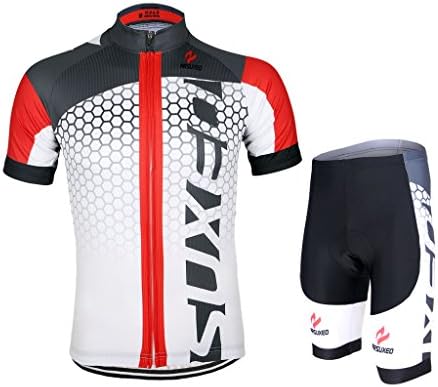 DIDE Men's Flexible Short Sleeve Cycling Jersey And Padded Shorts White Red Black