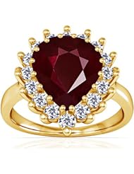 18K Yellow Gold Pear Cut Ruby Ring With Sidestones (GIA Certificate)