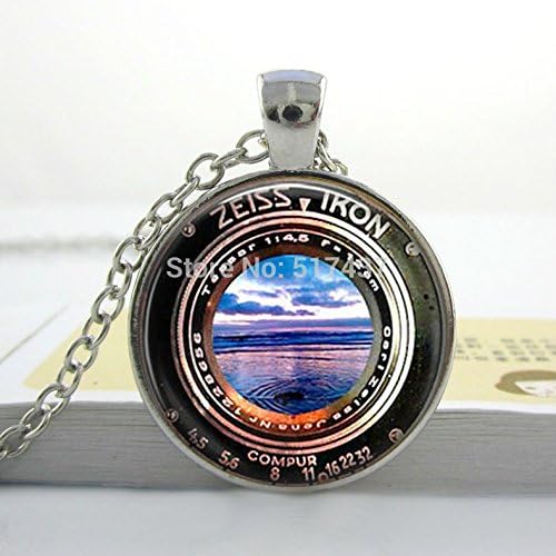 Pretty Lee 1 Pc Art Pendant Necklace Image Of A Vintage Zeiss Ikon Camera Lens Sunset Beach Glass Cabochon Necklace
