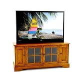 New Classic Furniture 45″ Four-Door Entertainment Console with Interchangeable Panels, Burnished Oak