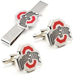 Ohio State University Buckeyes NCAA Cufflinks with Matching Tie Bar Set