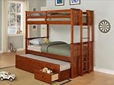 Twin Size Bunk Bed with Trundle in Burnished Pine