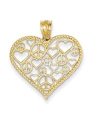 14k Yellow Gold Heart w/Peace Signs Pendant