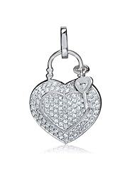 White CZ Gold Plated 925 Sterling Silver Heart Lock & Key Pendant