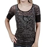 NHL Touch by Alyssa Milano Pittsburgh Penguins Ladies Black Rhinestone Logo Sheer Burnout Premium T-shirt (Large)