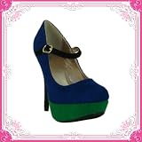 Women's Qupid Blue Velvet High Heel Stilleto Platform Pumps (Onyx49)