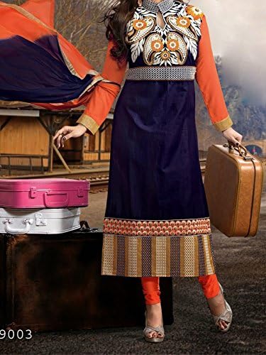 Paheli Womens Cotton Straight Salwar Suit Set (Phl0615Ayrh06 _Navy Blue _Free Size)
