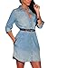 Creabygirls® Womens Belt Button Long Sleeve Shirt Denim Dress
