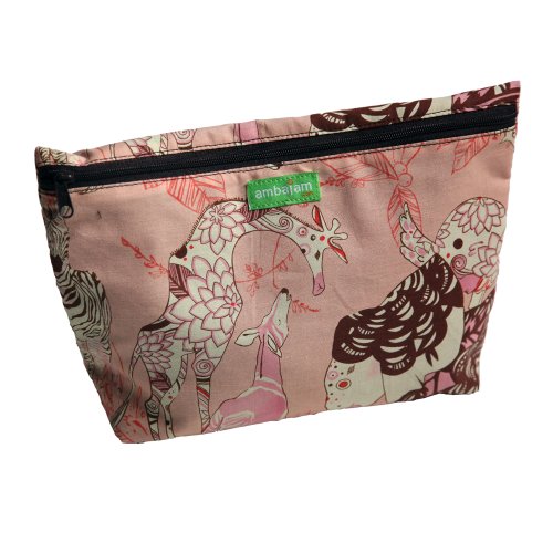 Ambajam Large Fabric Cosmetic Bag, Safari Pink/Brown Zipper