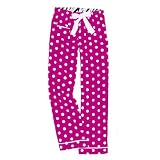 Fuschia Hot Pink White Polka Dot VIP Flannel Pants for Lounging, Sleep, Sports. For Women, Junior Fit, Small