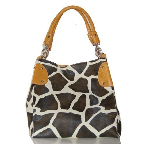 Yellow Vicky Giraffe Print Faux Leather Satchel Bag Hand Shoulder Tote Bag Animal Purse