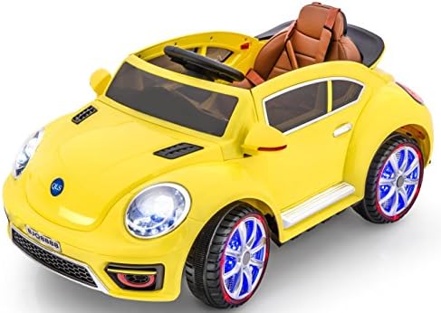 LED Wheels Edition Beetle Style Battery Operated Ride on Toy Car with Remote Control/ Opening doors/Functioning Lights/ Mp3