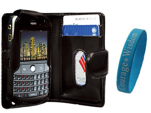 Blackberry Bold Blackberry 9000 Wallet Leather Carrying Case + Courage*Wisdom Wristband