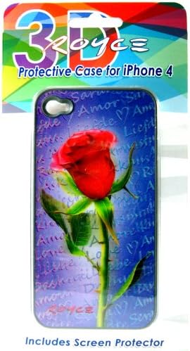 3D Apple iPhone 4 4S Protective Skin Hard Case Back Cover With 3-D "Red Rose" Romantic Flower Art By Royce B McClure: Screen Protector Film Included