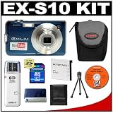 Casio Exilim EX-S10 (Blue) Digital Camera with 4GB SDHC Memory Card + NP-60 Battery + Case + Cameta Bonus Accessory Kit