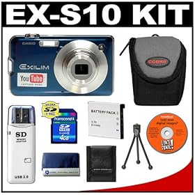 Casio Exilim EX-S10 (Blue) Digital Camera with 4GB SDHC Memory Card + NP-60 Battery + Case... by Casio