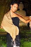 Silk batik scarf, 'Golden Rings'