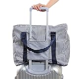 【Cat Hand(キャット ハンド)】2WAY 折り畳み バッグ キャリー スーツケース の持ち手に通せる 旅行 の サブバッグ に 最適 ポップ な ストライプ 水玉 柄 7色展開 (ネイビー/ストライプ柄)