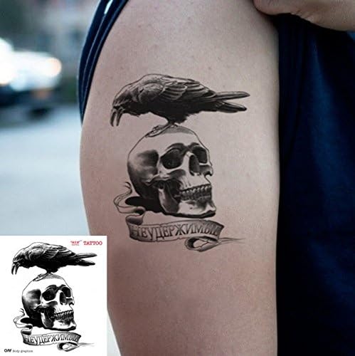 GeAiFei Waterproof High Quality Temporary Tattoo Sticker "Crow&amp;Skull" -11.5*13 cm