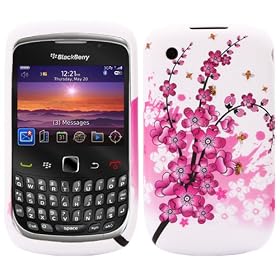 Printed TPU Hybrid XYLO-GEL Skin / Case / Cover for the BlackBerry 8520 Curve & 9300 Curve 3G Mobile Phone - Pink & White Flowers.