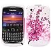 Printed TPU Hybrid XYLO-GEL Skin / Case / Cover for the BlackBerry 8520 Curve & 9300 Curve 3G Mobile Phone - Pink & White Flowers.