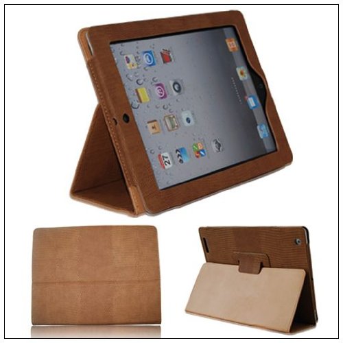 Lizard Magnetic Smart PU Leather Case Cover F iPad 2 Brown