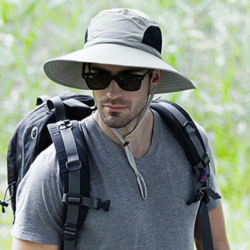 Outdoor Men's Sun Hat Light Grey,Climbing Fishing Bucket Hat Breathable Mesh Quick-drying Round Hat UV50+Protection,Effective Against UV Rays
