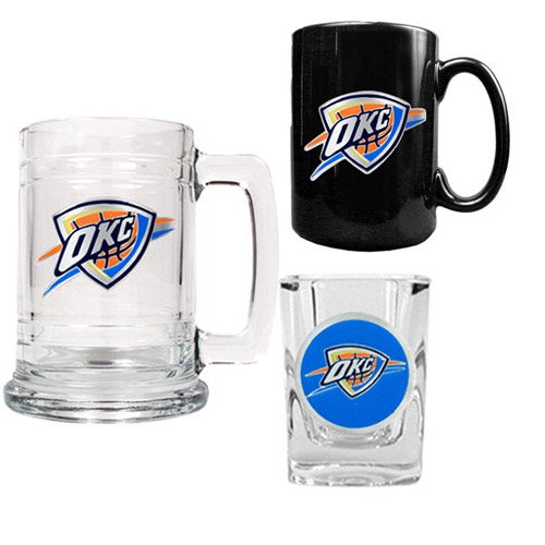NBA Oklahoma City Thunder 15-Ounce Tankard, 15-Ounce Ceramic Mug & 2-Ounce Shot Glass Set - Primary Logo