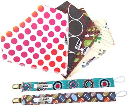 Cute & Trendy Baby Bib Bandana For Boys & Girls (4 Pack)- BONUS 2 Pacifier Clip | Featuring Colorful, Whimsical Prints | Durable, Made Of Cool Cotton/Polyester Fabric With Adjustable Snap Closures
