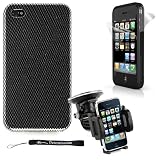 Premium Hard Design Crystal Case Snap On Cover for Apple iPhone 4 , 4th Generation, 4th Gen compatible with 16GB / 32GB - HD CRYSTAL CASE CARBON FIBER DESIGN + 4-inch eBigValue (TM) Determination Hand Strap Key Chain + Includes a Rotadable GPS / Cell Phone Car Windshield Mount compatible for your iPhone 4