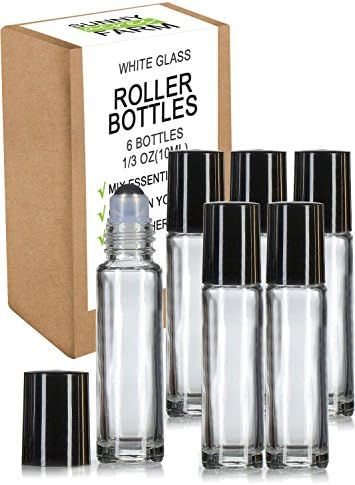 Roller Bottles for Essential Oils with Recipe eBook White Glass Roller Bottles, Useful for Aromatherapy, Mix with Fractionated Cocounut Jojoba Almond, Solid White Glass, 6 Bottle Set,10ml (White)